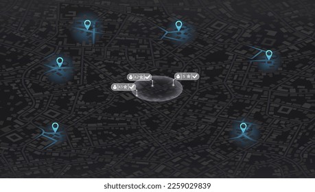 Pick up taxi. Gps map navigation to own house. Detailed view of city. Passenger location sharing for driver. City top view. Online navigation. Flat style, Vector, illustration isolated.