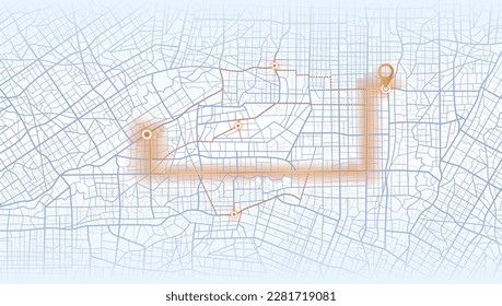 Pick up taxi. Gps map navigation to own house. Detailed view of city. Passenger location sharing for driver. City top view. Online navigation. Flat style, Vector, illustration isolated.