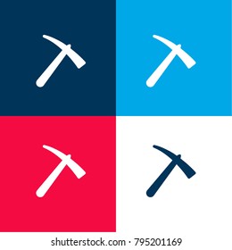 Pick tool four color material and minimal icon logo set in red and blue
