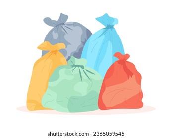 Pick up trash in garbage bags. Vector illustration for ecology protection