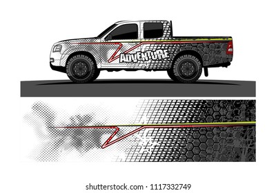 pick up truck and car decal design vector. abstract background livery for vehicle vinyl wrap