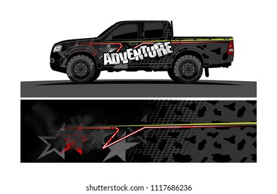 pick up truck and car decal design vector. abstract background livery for vehicle vinyl wrap