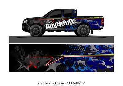 pick up truck and car decal design vector. abstract background livery for vehicle vinyl wrap