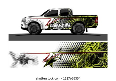 pick up truck and car decal design vector. abstract background livery for vehicle vinyl wrap