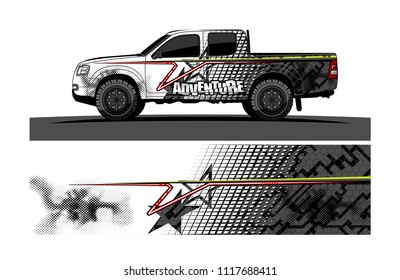 pick up truck and car decal design vector. abstract background livery for vehicle vinyl wrap