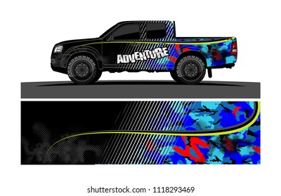 pick up truck and car decal design vector. abstract background livery for vehicle vinyl wrap