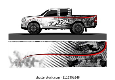 pick up truck and car decal design vector. abstract background livery for vehicle vinyl wrap