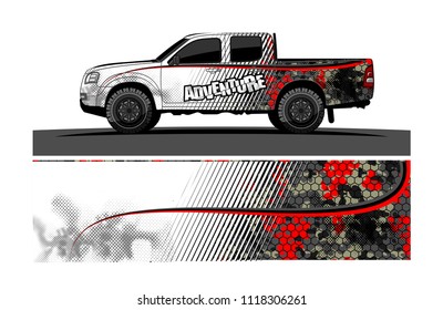 pick up truck and car decal design vector. abstract background livery for vehicle vinyl wrap