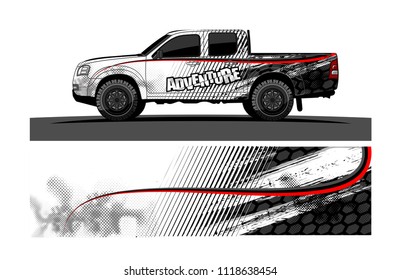 pick up truck and car decal design vector. abstract background livery for vehicle vinyl wrap