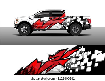 Pick up truck and car racing graphic background for wrap and vinyl sticker