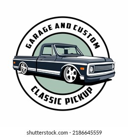 pick up truck custom classic auto theme logo icon design vector