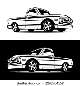 pick up truck custom classic auto theme logo icon design vector