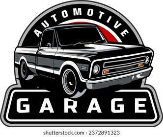 pick up truck custom classic auto theme logo icon design vector