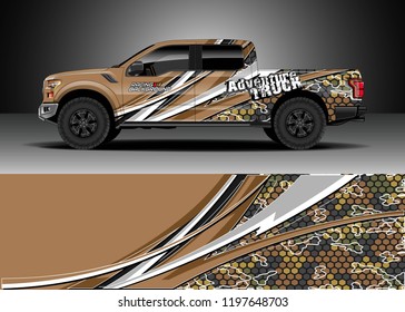 Pick up truck decal design vector. Graphic abstract stripe racing background kit designs for wrap vehicle, race car, adventure and livery
