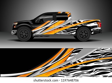 Pick up truck decal design vector. Graphic abstract stripe racing background kit designs for wrap vehicle, race car, adventure and livery