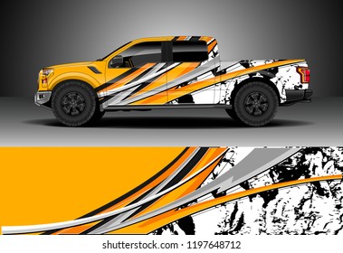 Pick up truck decal design vector. Graphic abstract stripe racing background kit designs for wrap vehicle, race car, adventure and livery