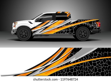 Pick up truck decal design vector. Graphic abstract stripe racing background kit designs for wrap vehicle, race car, adventure and livery