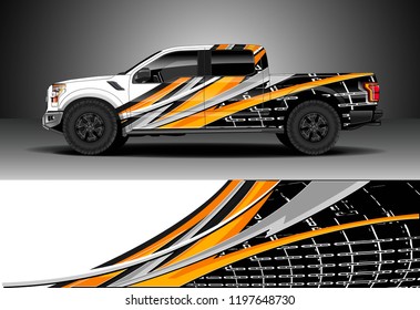 Pick up truck decal design vector. Graphic abstract stripe racing background kit designs for wrap vehicle, race car, adventure and livery