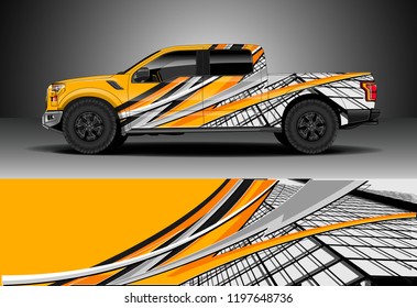 Pick up truck decal design vector. Graphic abstract stripe racing background kit designs for wrap vehicle, race car, adventure and livery