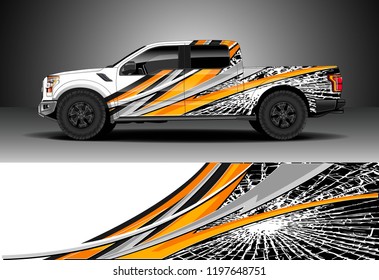 Pick up truck decal design vector. Graphic abstract stripe racing background kit designs for wrap vehicle, race car, adventure and livery