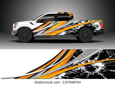 Pick up truck decal design vector. Graphic abstract stripe racing background kit designs for wrap vehicle, race car, adventure and livery
