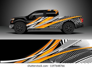 Pick up truck decal design vector. Graphic abstract stripe racing background kit designs for wrap vehicle, race car, adventure and livery