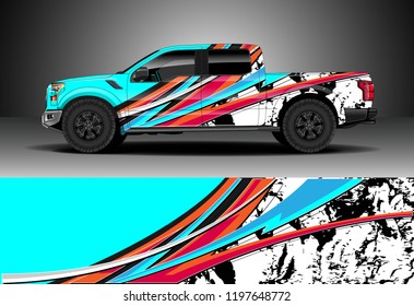 Pick up truck decal design vector. Graphic abstract stripe racing background kit designs for wrap vehicle, race car, adventure and livery
