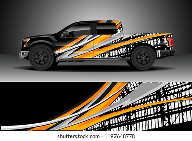 Pick up truck decal design vector. Graphic abstract stripe racing background kit designs for wrap vehicle, race car, adventure and livery