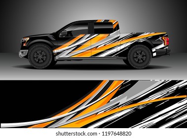 Pick up truck decal design vector. Graphic abstract stripe racing background kit designs for wrap vehicle, race car, adventure and livery