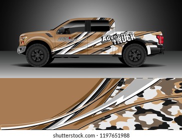 Pick up truck decal design vector. Graphic abstract stripe racing background kit designs for wrap vehicle, race car, adventure and livery