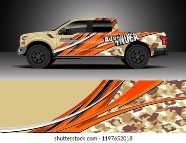 Pick up truck decal design vector. Graphic abstract stripe racing background kit designs for wrap vehicle, race car, adventure and livery