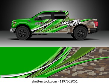 Pick up truck decal design vector. Graphic abstract stripe racing background kit designs for wrap vehicle, race car, adventure and livery
