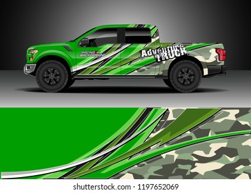 Pick up truck decal design vector. Graphic abstract stripe racing background kit designs for wrap vehicle, race car, adventure and livery