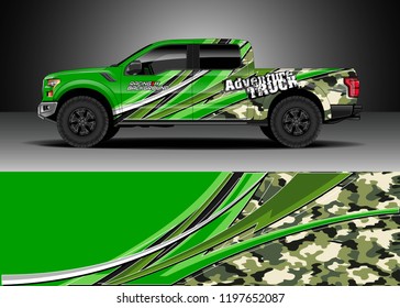 Pick up truck decal design vector. Graphic abstract stripe racing background kit designs for wrap vehicle, race car, adventure and livery