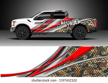 Pick up truck decal design vector. Graphic abstract stripe racing background kit designs for wrap vehicle, race car, adventure and livery