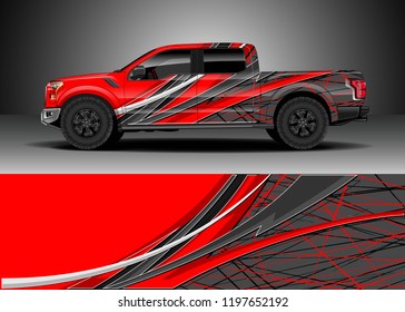 Pick up truck decal design vector. Graphic abstract stripe racing background kit designs for wrap vehicle, race car, adventure and livery