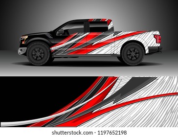 Pick up truck decal design vector. Graphic abstract stripe racing background kit designs for wrap vehicle, race car, adventure and livery