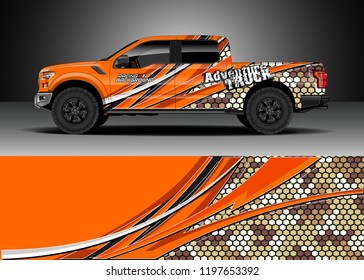 Pick up truck decal design vector. Graphic abstract stripe racing background kit designs for wrap vehicle, race car, adventure and livery