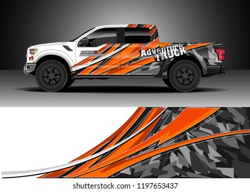 Pick up truck decal design vector. Graphic abstract stripe racing background kit designs for wrap vehicle, race car, adventure and livery