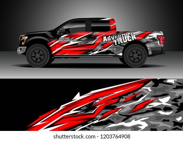Pick up truck decal design vector. Graphic abstract stripe racing background kit designs for wrap vehicle, race car, rally, adventure and livery