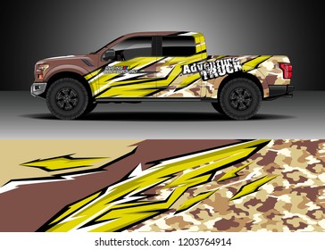 Pick up truck decal design vector. Graphic abstract stripe racing background kit designs for wrap vehicle, race car, rally, adventure and livery
