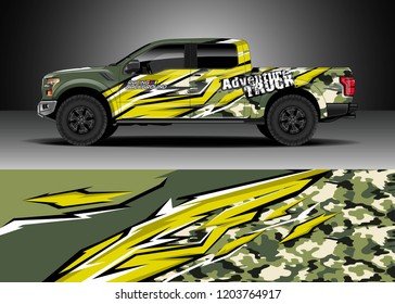 Pick up truck decal design vector. Graphic abstract stripe racing background kit designs for wrap vehicle, race car, rally, adventure and livery