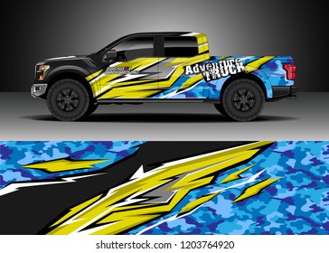 Pick up truck decal design vector. Graphic abstract stripe racing background kit designs for wrap vehicle, race car, rally, adventure and livery