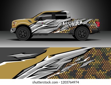 Pick up truck decal design vector. Graphic abstract stripe racing background kit designs for wrap vehicle, race car, rally, adventure and livery