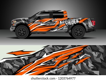 Pick up truck decal design vector. Graphic abstract stripe racing background kit designs for wrap vehicle, race car, rally, adventure and livery