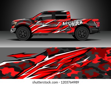 Pick up truck decal design vector. Graphic abstract stripe racing background kit designs for wrap vehicle, race car, rally, adventure and livery