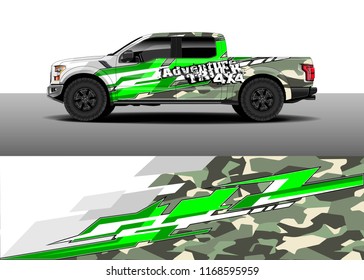 Pick up truck decal wrap design vector. Graphic abstract stripe racing background kit designs for vehicle, race car, rally, adventure and livery