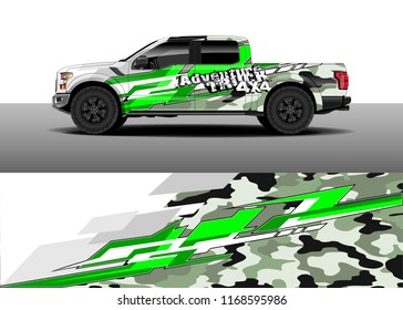 Pick up truck decal wrap design vector. Graphic abstract stripe racing background kit designs for vehicle, race car, rally, adventure and livery