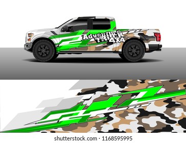 Pick up truck decal wrap design vector. Graphic abstract stripe racing background kit designs for vehicle, race car, rally, adventure and livery