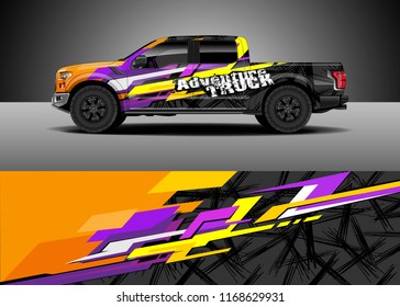 Pick up truck decal wrap design vector. Graphic abstract stripe racing background kit designs for vehicle, race car, rally, adventure and livery